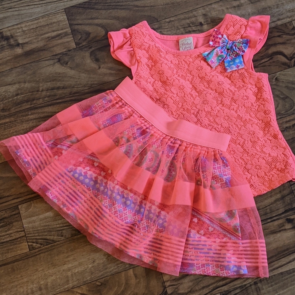 ♥️Girls Coral Pink Tulle and Lace Skirt Outfit